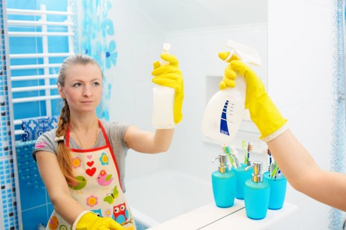 Carpet cleaning team preparing safe equipment and protective measures