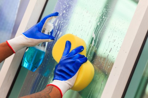 Carpet cleaner preparing a residential carpet service
